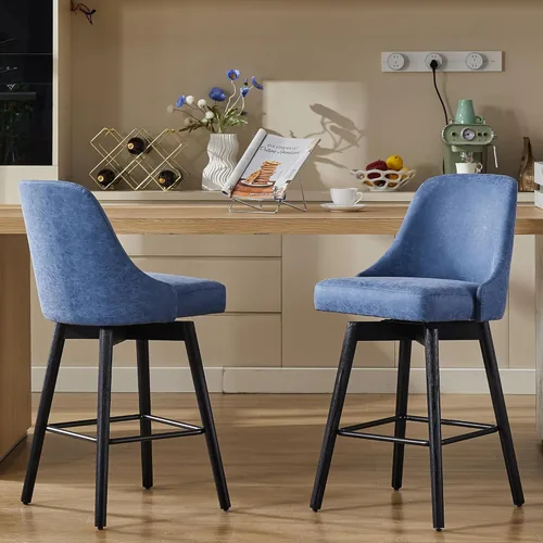 Vista 7 de Juego de 2 taburetes de bar giratorios tapizados de 30 pulgadas de altura con base de metal resistente y asiento cómodo, taburetes de bar de altura