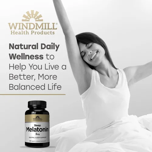 Vista 3 de Windmill Vitaminas naturales melatonina 3 mg, suplementos de melatonina para un sueño reparador, apoyo para el sueño para adultos, sin OMG y sin