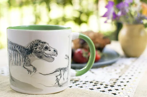 Vista 6 de Taza de café de cerámica PG blanco clásico STYLE27., Estándar, Verde/Blanco