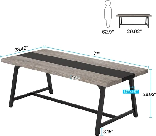 Vista 2 de Tribesigns Mesa de computadora: escritorio de oficina ejecutiva de 70.86 pulgadas con mesa grande, escritorio de estudio moderno con marco de metal