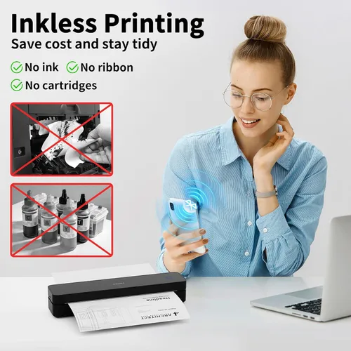 Vista 6 de HPRT MT610 Inkless Portable Printer &200Sheets&Case Kit，Wireless for Travel,Thermal Printer Supports 8.5" x 11" US Letter&A4&A5,Compatible with
