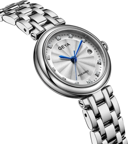 Vista 3 de GeYa Silver Watch for Women Dainty Ladies Analog Quartz Wristwatch with Date & Diamond Dial, Stainless Steel Bracelet Water Resistant for Petite