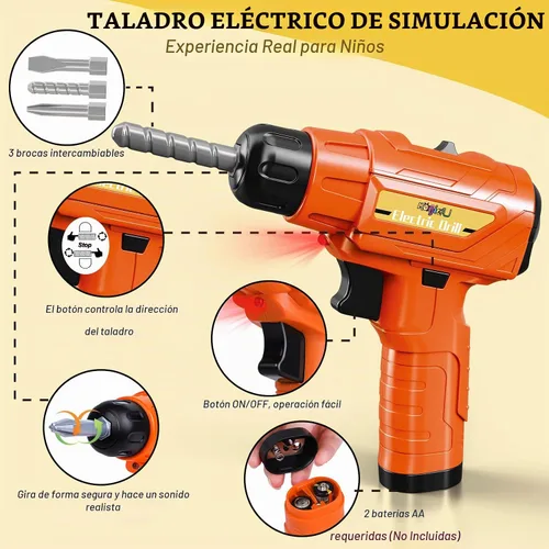 Vista 4 de Juego de Mesa de Herramientas para Niños, MAGIC4U 95 Piezas Mesa de Trabajo de Herramientas para Niños Pequeños con Taladro Electrónico, 13 Equipos