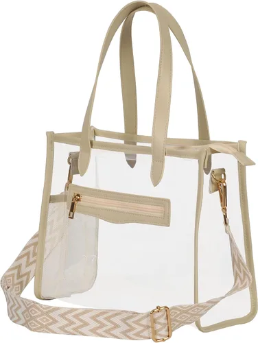 Vista 6 de Bolsa transparente para mujer, bolsa gruesa de PVC transparente, bolsa de estadio transparente con correa de guitarra