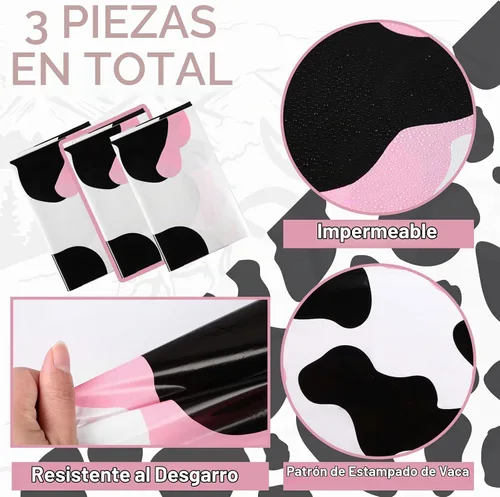 Vista 3 de Oudain - Juego de 3 manteles de plástico con temática de vaca vaquera rosa