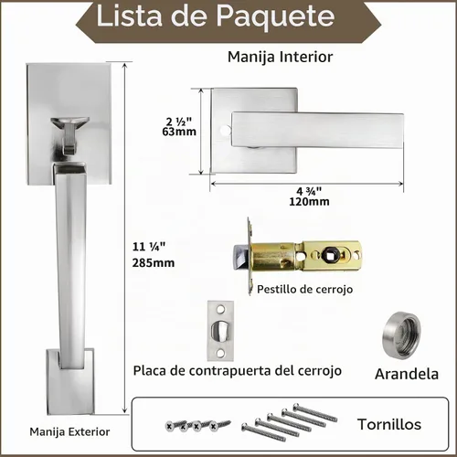 Vista 8 de Azdele Juego plateado de manija de puerta delantera, manija de puerta de Manija de puerta de níquel satinado