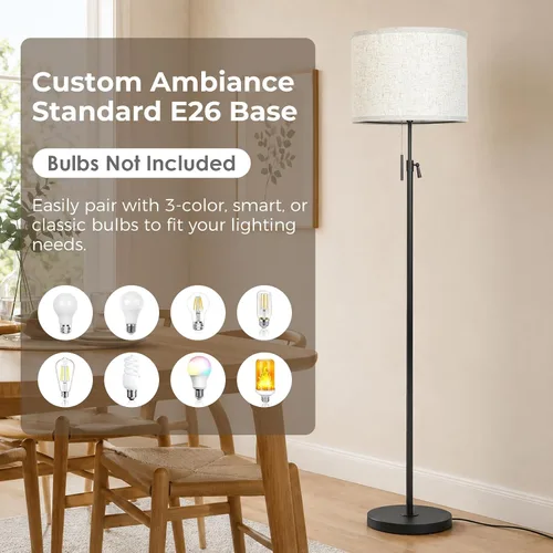 Vista 3 de Qingmiao Lámparas de pie para sala de estar, lámpara alta moderna ajustable de 53 a 63 pulgadas, lámpara de pie para dormitorio, oficina, esquina