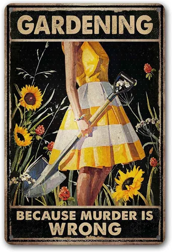 Vista 8 de Señal metálica divertida de jardinería - Regalo de jardín para mujer para decoración de patio, jardín trasero, patio y porche, 03