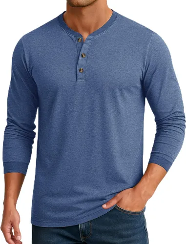Vista 9 de Cotrasen Camisas Henley de Manga Larga para Hombre Camisetas de Algodón con 3 Botones Tops Casuales Básicos de Moda