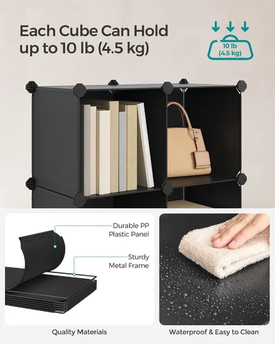 Vista 4 de SONGMICS Organizador de almacenamiento de cubos, estantes de almacenamiento de armario de 12 cubos, estantería modular, color negro ULPC34HV1