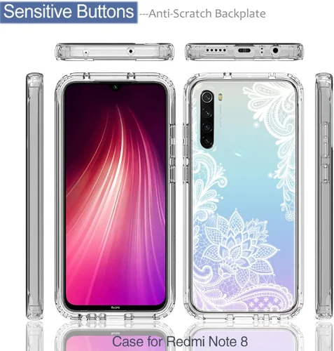 Vista 5 de Funda para Redmi Note 8 (2019/2021) M1908C3JH M1908C3JGG con protector de pantalla de vidrio templado, funda protectora de cuerpo completo