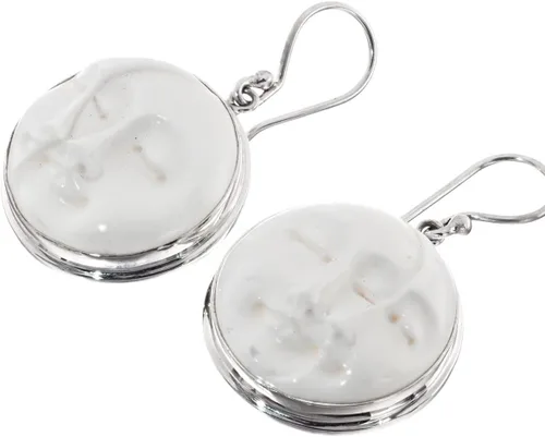 Vista 2 de Media Luna Sol Ojo Buffalo Bone mano tallado arete de plata de ley 925, 1316