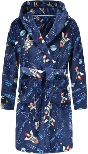 Vista 2 de SRVNFBKT Albornoces para niños y niñas, batas de baño con capucha para niños, batas de franela suave, ropa de dormir, regalo para niños y niñas