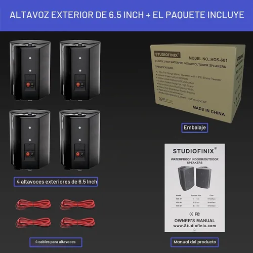 Vista 5 de STUDIOFINIX Altavoces para interiores y exteriores de 6.5 pulgadas con cable, impermeables, altavoces pasivos de montaje en pared, graves potentes