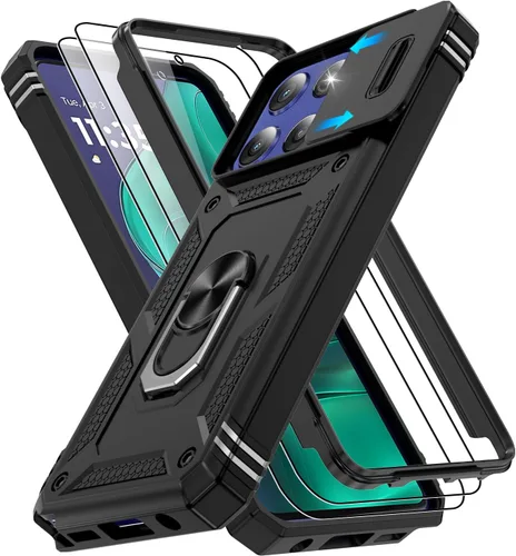 Vista 233 de Gritup Funda para Google Pixel 6 con cubierta deslizante para cámara y protector de pantalla (2 unidades), soporte de anillo giratorio 360°, funda