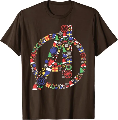 Vista 8 de Marvel Avengers A Logo Symbol Holiday Christmas Icons Camiseta, Negro