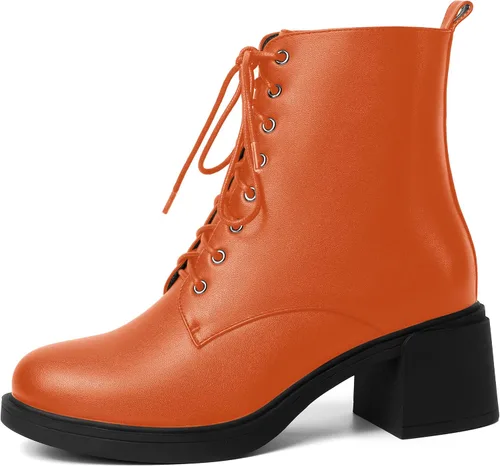 Vista 16 de ROSERWISH Botas altas de tacón bajo y grueso para mujer, con cordones, cómodas, modernas, con puntera redonda, de 2.5 pulgadas