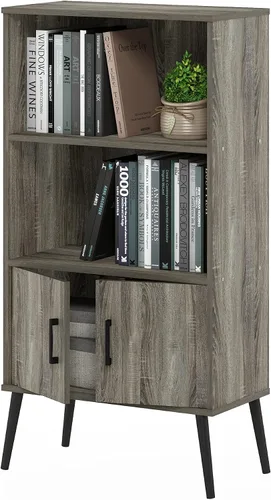Vista 12 de Furinno Gruen - Estantería pequeña de 2 niveles, estantería con estante abierto y armario de almacenamiento de puertas, 9.3 x 21.8 x 27 pulgadas