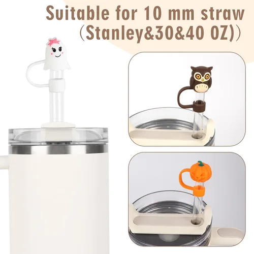 Vista 2 de 6 tapas de paja de Halloween compatibles con copas Stanley de 30 40 onzas para vasos, reutilizables, a prueba de polvo, simple y moderna