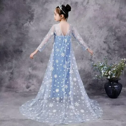 Vista 2 de Disfraz de Elsa Frozen, vestido de lentejuelas, capa de copo de nieve, accesorios incluidos