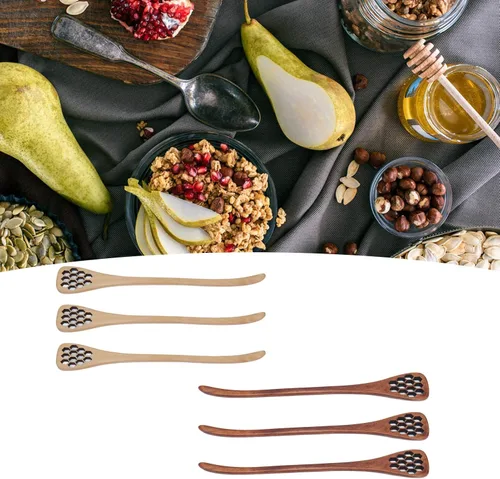 Vista 4 de Juego de 3 cucharas de miel, cucharas de miel talladas de madera, cucharas para mezclar y servir miel, ideal para el hogar, cocina y restaurante
