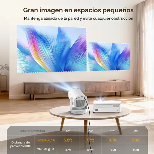 Vista 7 de Mini proyector con Wifi 6 y Bluetooth 5.4, proyector portátil inteligente 4K, Android 14 y 400 ANSI, enfoque automático y Keystone, proyector