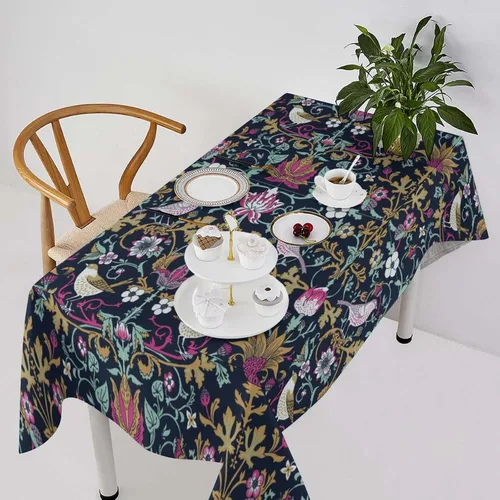 Vista 277 de Mantel Floral Retro de Pájaros, Diseño Original Bohemio William Morris Estampado Cubierta de Mesa para Hogar Picnic Fiesta Comedor Cocina William