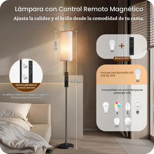 Vista 2 de Paquete de 2 lámparas de pie regulables para sala de estar con 2 controles remotos e interruptor de pie, lámpara de pie de esquina, lámpara alta