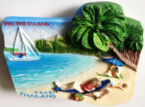 Vista 3 de WitnyStore Pequeño imán para nevera de Tailandia de 2 pulgadas de Isla Phi Phi en Krabi – Resina hecha a mano en miniatura 3D del sudeste asiático