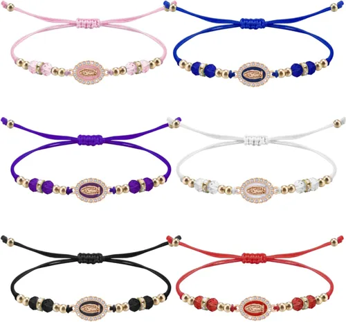 Vista 5 de Pulsera Virgen María con cordón ajustable Nuestra Señora de Guadalupe Pulsera de cuentas de cristal