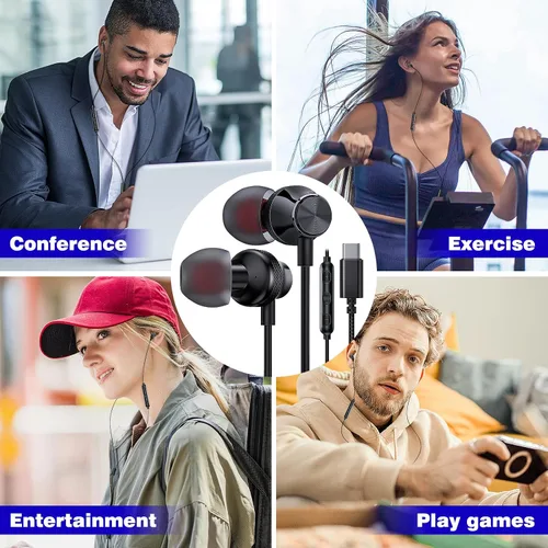 Vista 7 de Auriculares USB C para iPhone 17 16 Pro Max 15 Plus iPad 10 11 Air 5th Pixel 9a, COOYA Tipo C Auriculares con cable para Samsung S25 Ultra A16 Fold