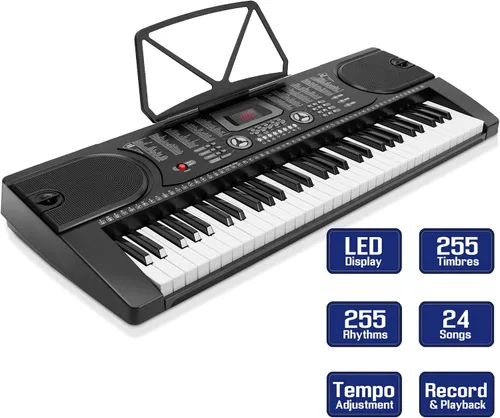 Vista 2 de Piano de teclado electrónico de música de 61 teclas con soporte, auriculares, taburete y micrófono