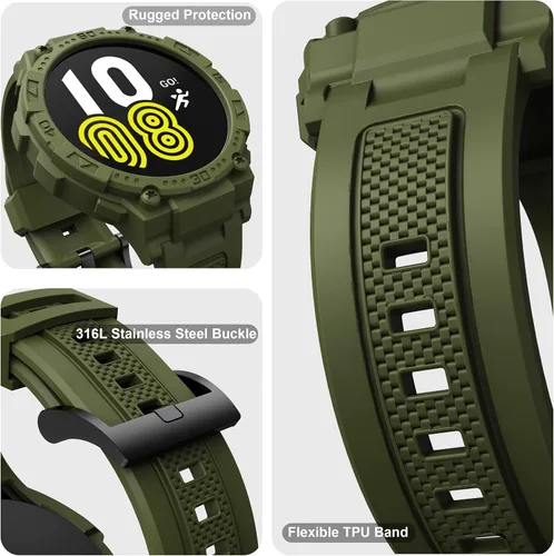 Vista 2 de Compatible con Galaxy Watch 5, Galaxy Watch 4 Band con funda de 1.732 pulgadas (1.732 in), correa protectora resistente de liberación rápida pulsera