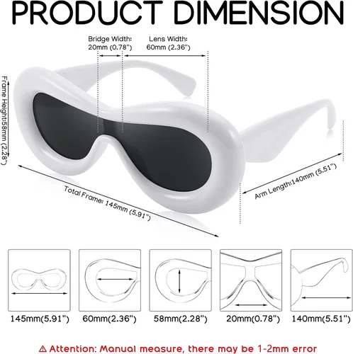 Vista 6 de FEISEDY Lentes de sol ovalados inflados para mujeres y hombres, a la moda, de gran tamaño, montura gruesa, Y2K, divertidos tonos estéticos B9088