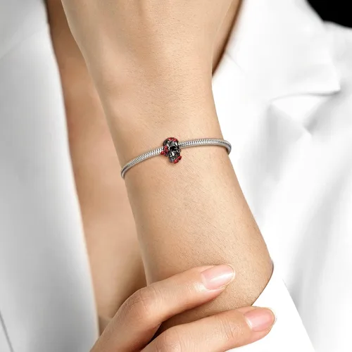 Vista 2 de AIEGNOS Dijes de calavera para pulsera de plata de ley 925 con diseño anatómico de corazón de pulmón, cerebro de calavera, esqueleto gótico