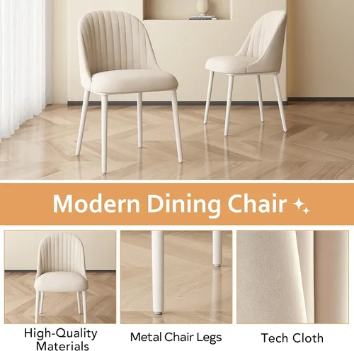Vista 3 de Juego de 2 sillas de comedor, sillas de comedor blancas, silla cómoda con asiento y respaldo de alta elasticidad, silla moderna con patas cónicas