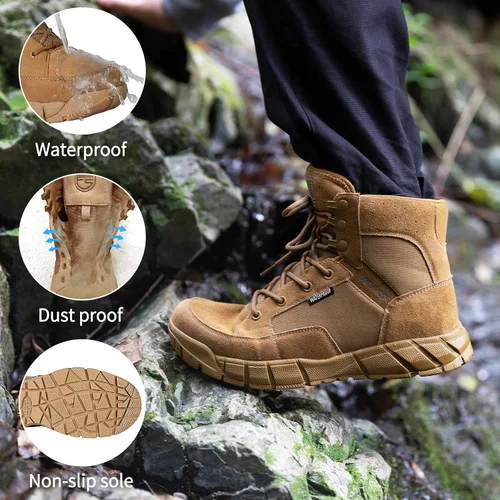 Vista 2 de FREE SOLDIER Waterproof Hiking Work Boots Men's Tactical Boots 6 Inches Lightweight Military Boots Breathable Desert Boots