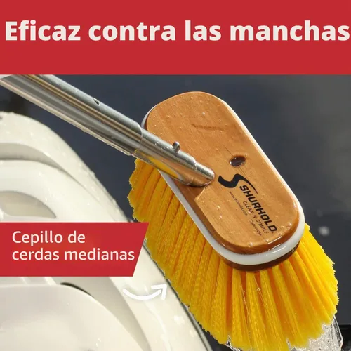 Vista 5 de Shurhold Classic Deck Brush – Boat Cleaning Brush with Wood Block, Rubber Bumper & Durable Bristle Design