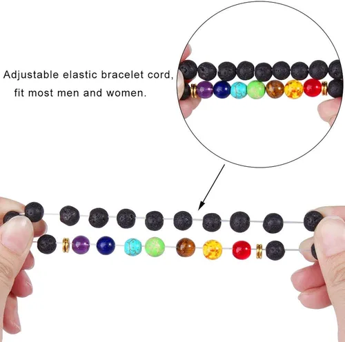 Vista 4 de ONESING 2-12 Pcs Chakra Bracelets for Women Lava Rock 7 Chakras Crystals and Healing Stones Bracelets 8mm Crystal Bracelets Yoga Beaded Bracelets