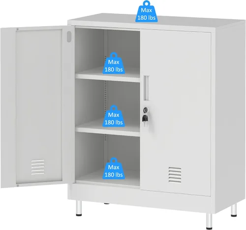 Vista 6 de JINGUR Armario de almacenamiento de metal con puertas de bloqueo y 2 estantes ajustables, armario de almacenamiento con cerradura para oficina