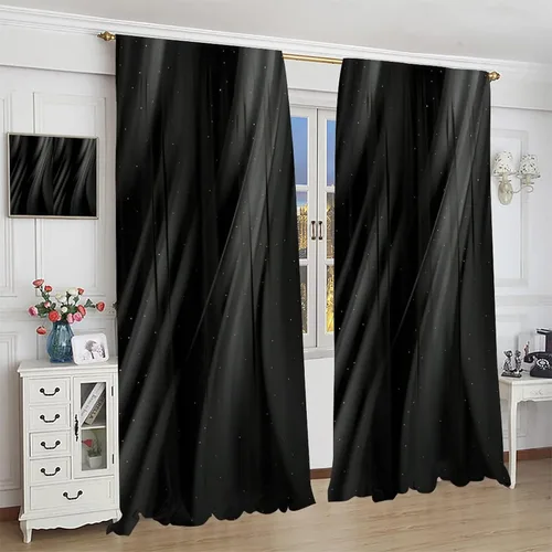 Vista 30 de Cortinas Negras con Dobladillo Dorado, Cortinas Opacas con Bolsillo para Barra con Estampado de Rayas de Foil en Onda Dorada para Decoración de Negro