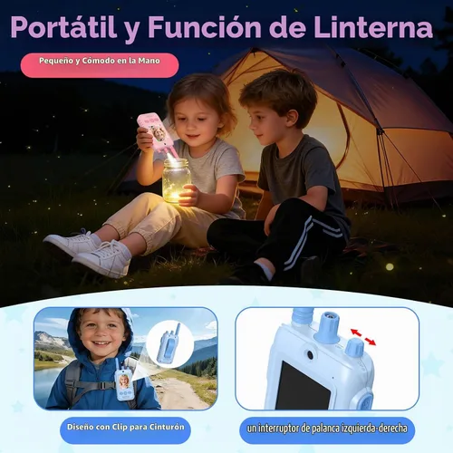 Vista 6 de Walkie Talkies de video recargables para niños: 1.5 veces más duración de Rosado/Azul