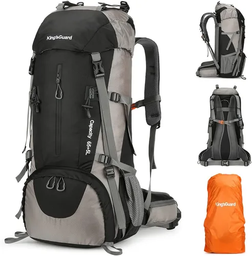Vista 11 de King'sGuard Mochila de senderismo de 70L con cubierta de lluvia, mochila de viaje impermeable ligera para acampar, mochila grande Azul (deepblue)