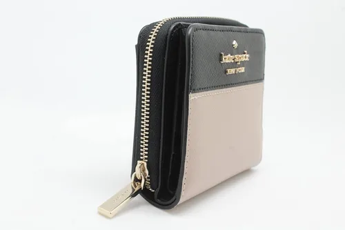 Vista 6 de Kate Spade Staci - Cartera pequeña con cremallera alrededor de color beige cálido, color negro, multicolor