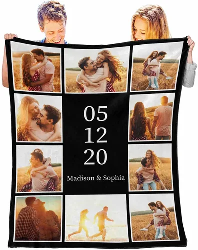 Vista 9 de D-Story Mantas personalizadas con fotos, regalos personalizados para parejas, regalos de aniversario y cumpleaños para esposa, marido, novia, novio