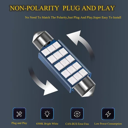 Vista 5 de Pack-2 focos LED extremadamente brillantes 578, 400 lm, 6500 K, chipsets 2835, 41 mm 42 mm (azul) para luces LED interiores de cúpula, mapa, puerta