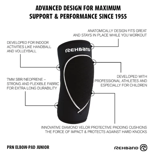 Vista 6 de Rehband Protector de codo para niños, cómodo protector de codo para voleibol, baloncesto, fútbol, breakdance, soporte de impacto en la articulación