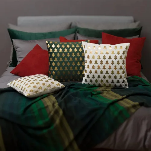 Vista 6 de JWH Fundas de almohada decorativas de árboles de Navidad, con estampado dorado, funda de almohada decorativa de estrellas, funda de almohada