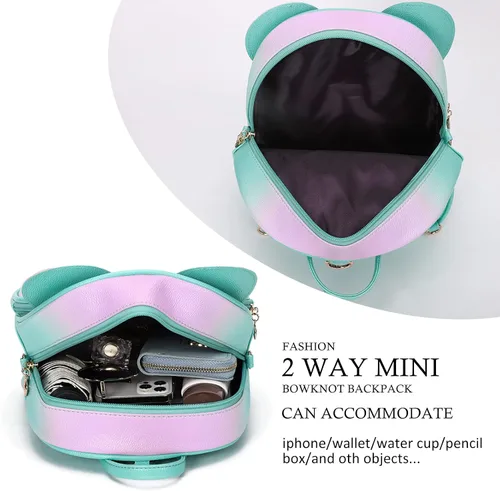 Vista 4 de KL928 Mini mochila para niñas con lazo y lunares, bolsa de hombro convertible para mujer