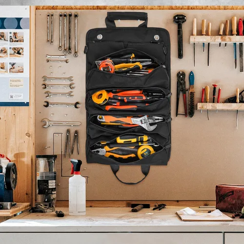 Vista 4 de Bolsa de herramientas, bolsas de herramientas para hombres, organizador de herramientas resistente, bolsa de herramientas enrollable portátil